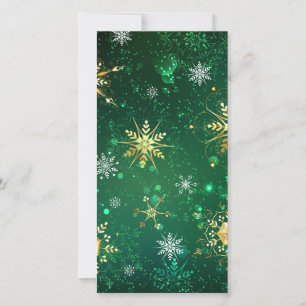Xmas Golden Snowflakes on Green Background Save The Date