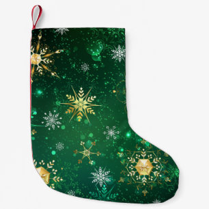 Xmas Golden Snowflakes on Green Background Small Christmas Stocking