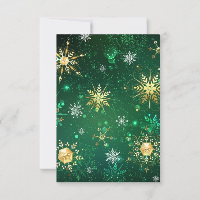 Xmas Golden Snowflakes on Green Background Thank You Card (Front)