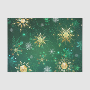 Xmas Golden Snowflakes on Green Background Tissue Paper