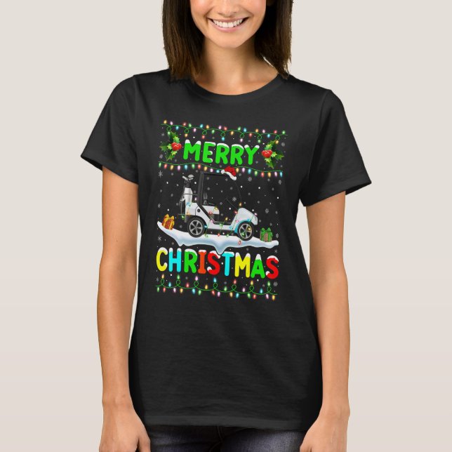 Xmas Golf Cart Lighting Santa Hat Merry Christmas  T-Shirt (Front)