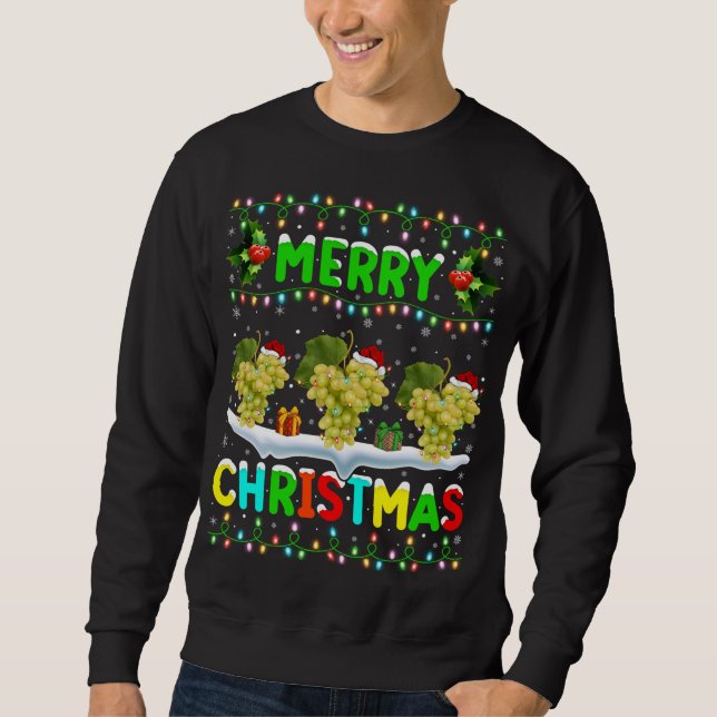 Xmas Grapes Fruit Lighting Santa Hat Merry Christm Sweatshirt (Front)