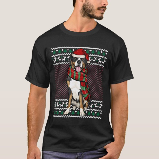 Xmas Greater Swiss Mountain Dog Dog Santa Hat Ugly T-Shirt (Front)