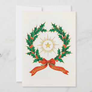 Xmas Greetings Holly Wreath & Star of Bethlehem Invitation