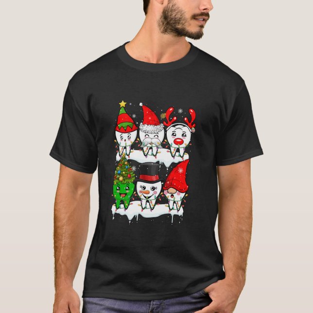 Xmas Group Santa Reindeer Elf Teeth Dentist Job De T-Shirt (Front)