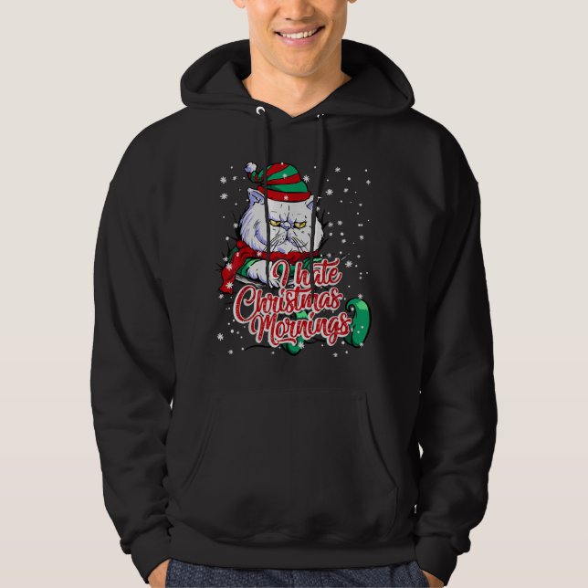 Xmas grumpy kitten cat elf hate morning Christmas  Hoodie (Front)