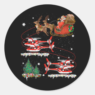 Xmas Helicopter Reindeer Santas Sleigh Pilot Merry Classic Round Sticker