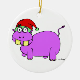 Xmas Hippo Circle Ornament - Red