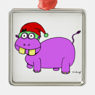 Xmas Hippo Square Ornament