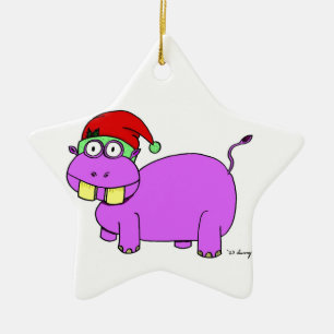 Xmas Hippo Star Ornament - Green