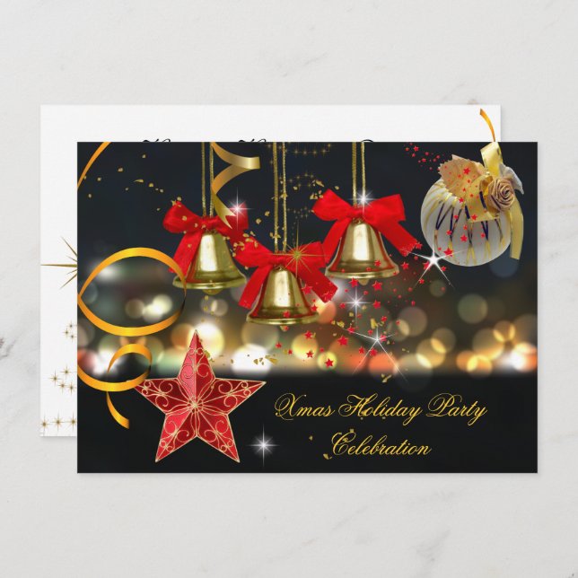 Xmas Holiday Christmas Party Gold Red Black Invitation (Front/Back)