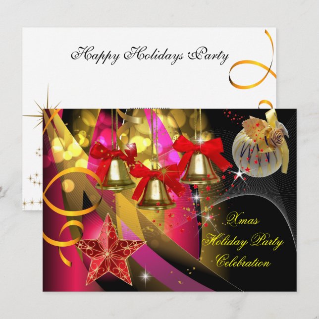 Xmas Holiday Christmas Party Pink Gold Red Black Invitation (Front/Back)