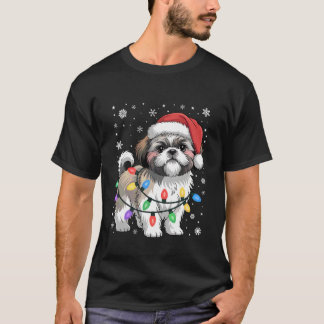 Xmas Holiday Light Santa Funny Shih Tzu Dog Christ T-Shirt