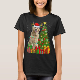 Xmas Holiday Light Santa Golden Retriever Dog Chri T-Shirt