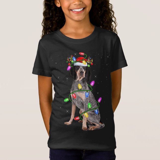 Xmas Holiday Lighting Santa Bluetick Coonhound Dog T-Shirt (Front)