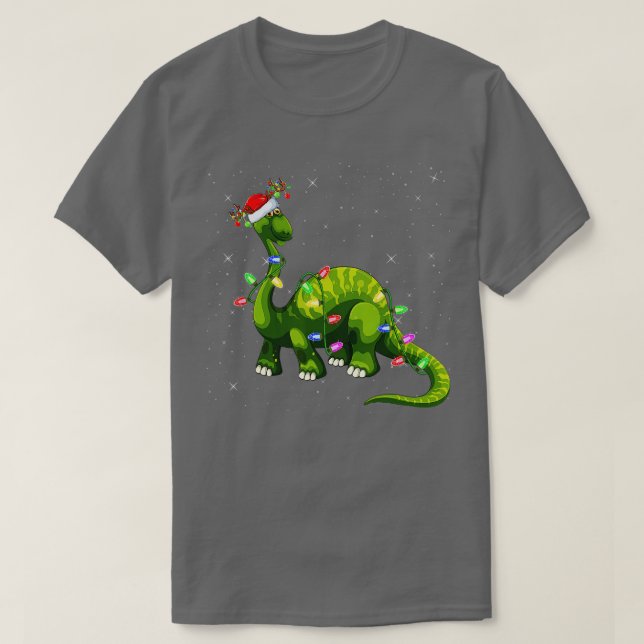 Xmas Holiday Lighting Santa Brontosaurus Dinosaur  T-Shirt (Design Front)
