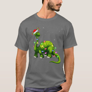 Xmas Holiday Lighting Santa Brontosaurus Dinosaur T-Shirt