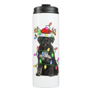 Xmas Holiday Lighting Santa Portuguese Water Dog C Thermal Tumbler
