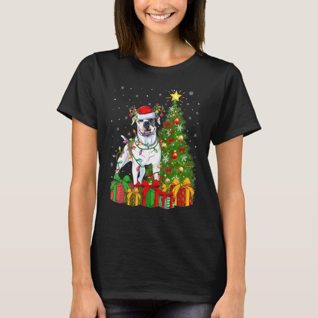 Xmas Holiday Lights Santa American Bulldog Christm T-Shirt (Front)