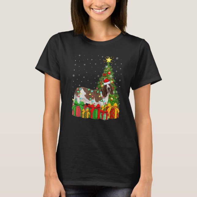 Xmas Holiday Lights Santa Basset Hound Dog Christm T-Shirt (Front)