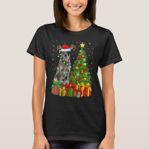 Xmas Holiday Lights Santa Blue Heeler Dog Christma T-Shirt
