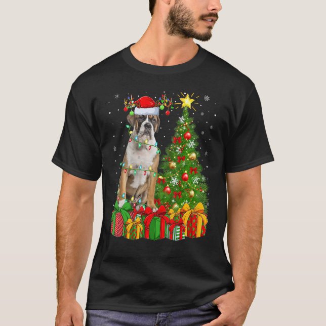 Xmas Holiday Lights Santa English Bulldog Christma T-Shirt (Front)