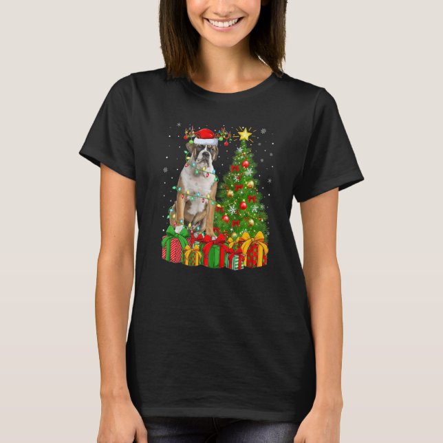 Xmas Holiday Lights Santa English Bulldog Christma T-Shirt (Front)
