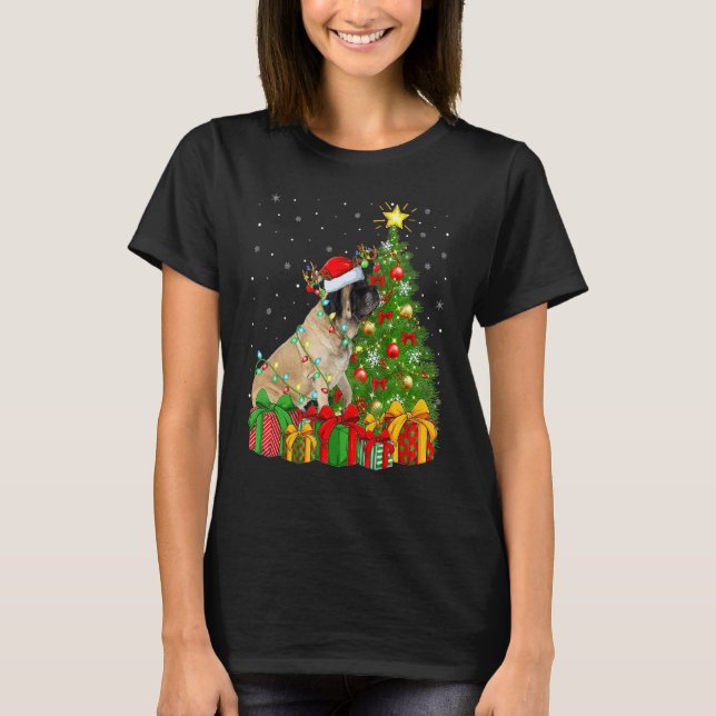 Xmas Holiday Lights Santa English Mastiff Dog Chri T-Shirt (Front)