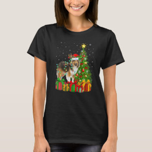 Xmas Holiday Lights Santa Sheltie Dog Christmas Tr T-Shirt
