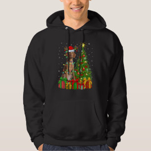 Xmas Holiday Lights Santa Vizsla Dog Christmas Tre Hoodie
