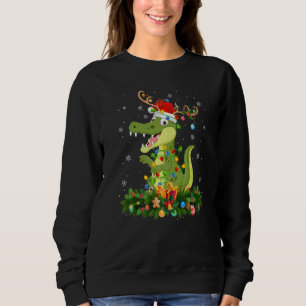 Xmas Holiday Reindeer Hat Santa Alligator Christma Sweatshirt