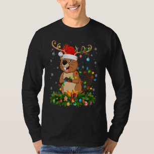 Xmas Holiday Reindeer Hat Santa Beaver Christmas T-Shirt