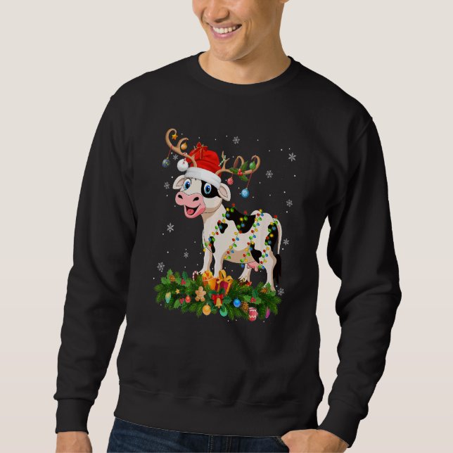 Xmas Holiday Reindeer Hat Santa Cattle Christmas   Sweatshirt (Front)