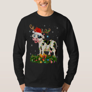 Xmas Holiday Reindeer Hat Santa Cattle Christmas T-Shirt