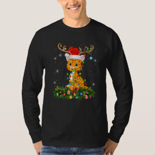 Xmas Holiday Reindeer Hat Santa Cheetah Christmas  T-Shirt