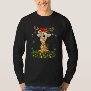 Xmas Holiday Reindeer Hat Santa Giraffe Christmas  T-Shirt