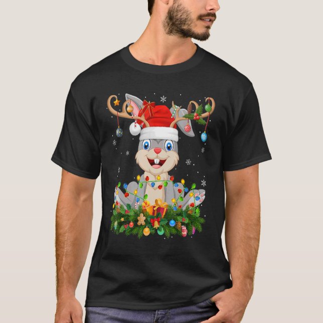 Xmas Holiday Reindeer Hat Santa Hare Christmas T-Shirt (Front)