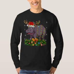 Xmas Holiday Reindeer Hat Santa Hippopotamus Chris T-Shirt
