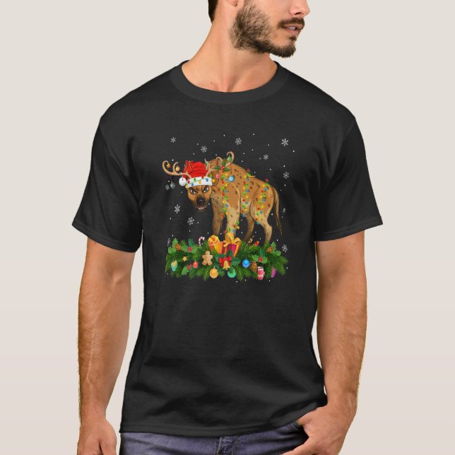 Xmas Holiday Reindeer Hat Santa Hyena Christmas   T-Shirt (Front)