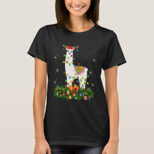 Xmas Holiday Reindeer Hat Santa Llama Christmas T-Shirt