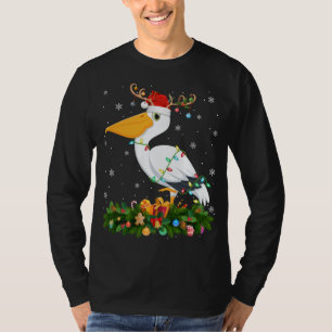 Xmas Holiday Reindeer Hat Santa Pelican Bird Chris T-Shirt