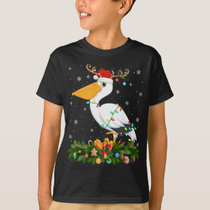 Xmas Holiday Reindeer Hat Santa Pelican Bird Chris T-Shirt