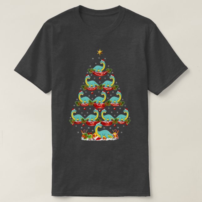 Xmas Holiday Santa Brontosaurus Dinosaur Christmas T-Shirt (Design Front)