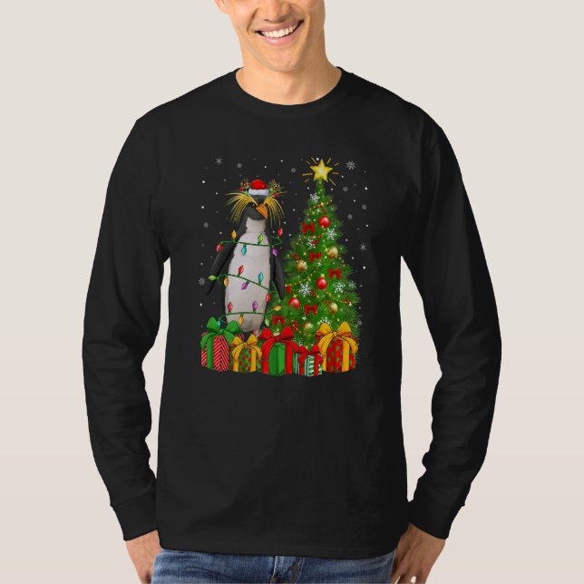 Xmas Holiday Santa Emperor Penguin Christmas Tree  T-Shirt (Front)