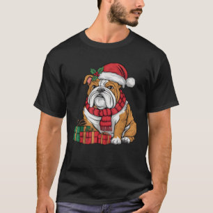 Xmas Holiday Santa Hat Bulldog Christmas T-Shirt