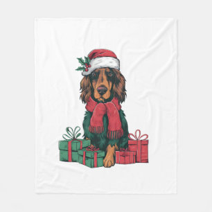 Xmas Holiday Santa Hat Irish Setter Dog Christmas  Fleece Blanket