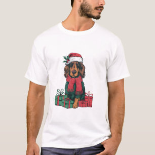 Xmas Holiday Santa Hat Irish Setter Dog Christmas  T-Shirt