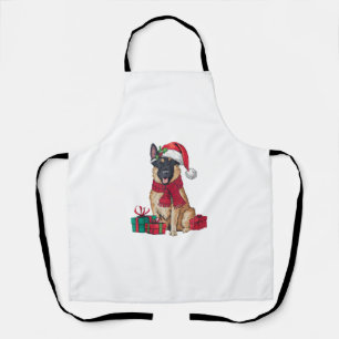 Xmas Holiday Santa Hat Malinois Dog Christmas Apron