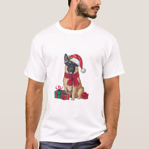 Xmas Holiday Santa Hat Malinois Dog Christmas T-Shirt