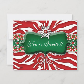 Xmas Holiday Snowflake Zebra Leopard Heart Invitation